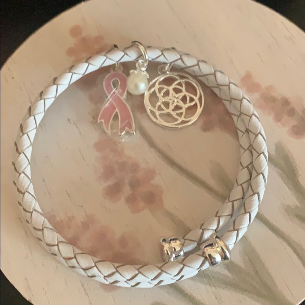 Ribbon of Hope Leather Wrap with White Pearl